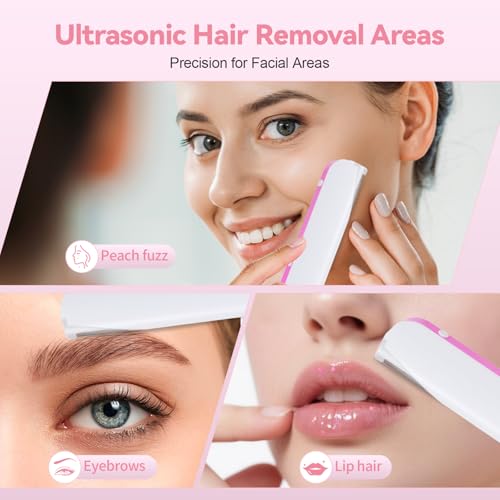 Pink Sonic Dermaplane Razor for Women Face with 10 Blades & Heads