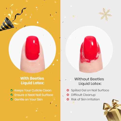 Beetles Liquid Latex for Nail 15ml - Peel off Nail Polish Cuticle Guard with Plastic Nail Care Stick Christmas Nails Design Air-Dry Liquid Latex Barrier for Protector Fingers