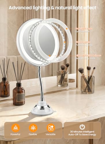 10x Magnifying Makeup Mirror with Lights & Suction Cups