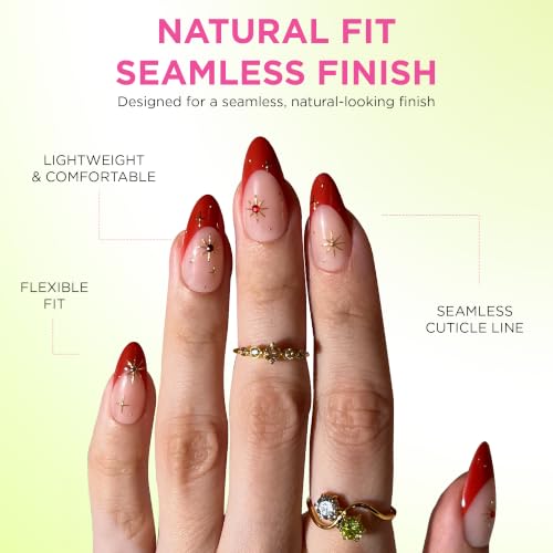 PaintLab Celestial Red French Tip Press On Nails - Medium Almond, 30-Piece Kit