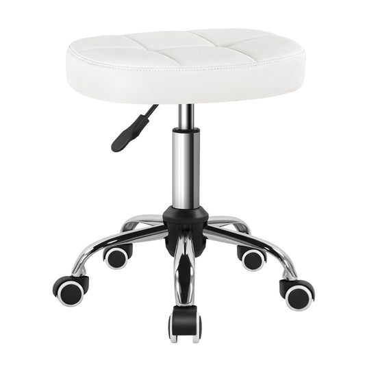 BFTOU White Minimalist Square Swivel Stool with Wheel Perfect for Work SPA Shop Massage Height-Adjustable and Cost-Effective Rolling Stool Chair