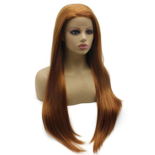 iwonawig Long Straight Auburn Synthetic Lace Front Hair Wig Heat Resistant Fiber Hair