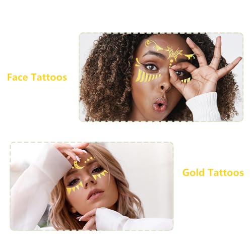 Gold Temporary Tattoos for Women - Glitter Festival Face Stickers