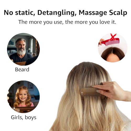 Untreated 4.3 inch Real Ox Horn Curly Hair Picks Beard Mustache Comb, Handmade Fine Wide Tooth Double Sided Small Pocket Travel, Anti-static Detangling Massage Scalp Gua sha for Women Men