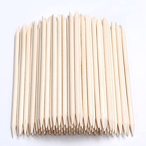 100 Pcs Orange Wooden Nail Sticks with Double Sided Cuticle Pusher for Manicure Pedicure - Pack of 1