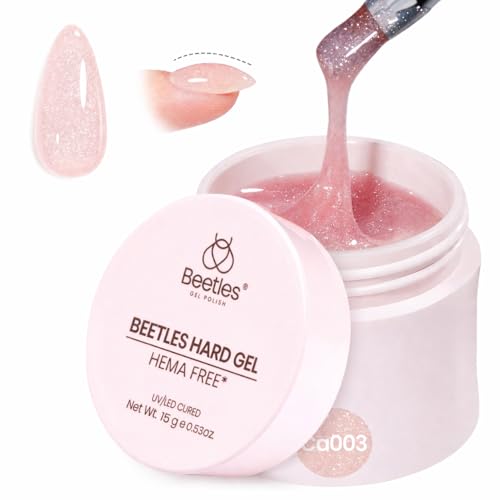 Beetles 0.5oz Pink Glitter Hard Gel 9-in-1 Nail Builder, HEMA-Free