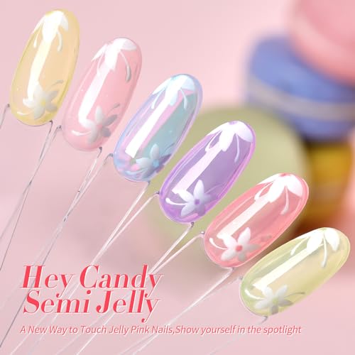 Born Pretty Jelly Gel Nail Polish Halloween 30% Ice Jelly Neon Gel Polish Crystal Transparent Gel Polish Set Yellow Green Blue Purple Hot Pink Nail Art Varnish Manicure 6PCS Halloween Gift