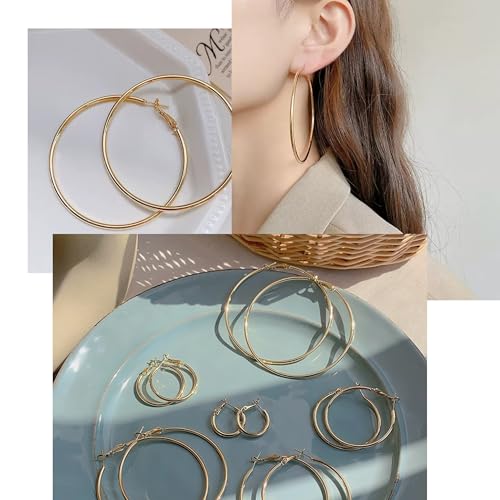 4 Pairs 925 Silver Plated Hoop Earrings For Women, Lightweight Circle Huggie Hypoallergenic Dangle Earrings 30mm/40mm/50mm/60mm Hoop Earrings Set Non Tarnish For Women Daily Life Set (huggie S)