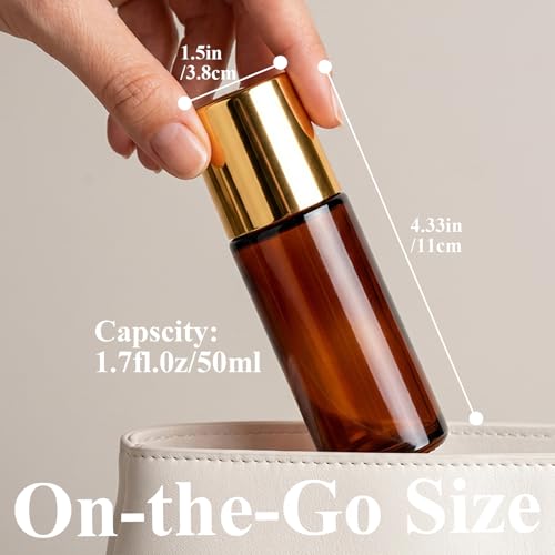 Rose Quartz Roller Bottles for Essential Oils - 50ml Amber Glass (2-Pack)