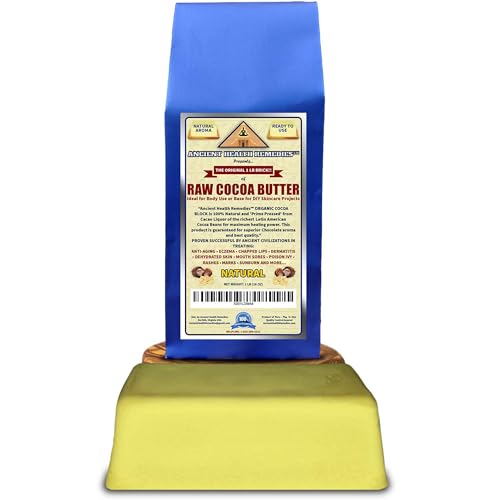 ANCIENT HEALTH REMEDIES Organic Unrefined Raw NATURAL COCOA (CACAO) BUTTER BLOCK Bulk Size Rich Chocolate Aroma For Lip Balms DIY Base for Body Butter (16oz)