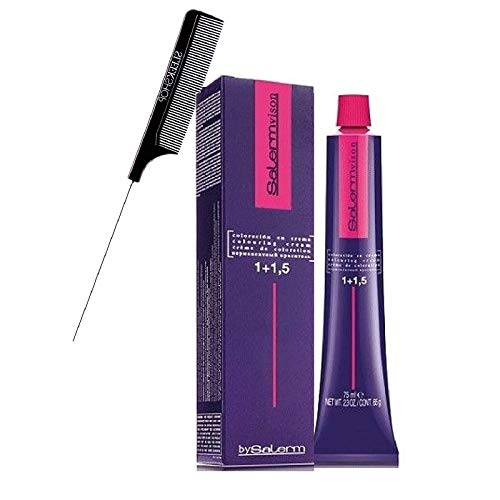 Salerm Cosmetics VISION Salermvision Permanent Cream Hair Color Dye (w/Sleek Steel Pin Rat Tail Comb) Haircolor Creme, Gray Coverage in 30 minutes (6,00 - DARK BLONDE)