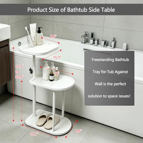 Bamboo Bathtub Tray Table with 3 Storage Layers, Height Adjustable