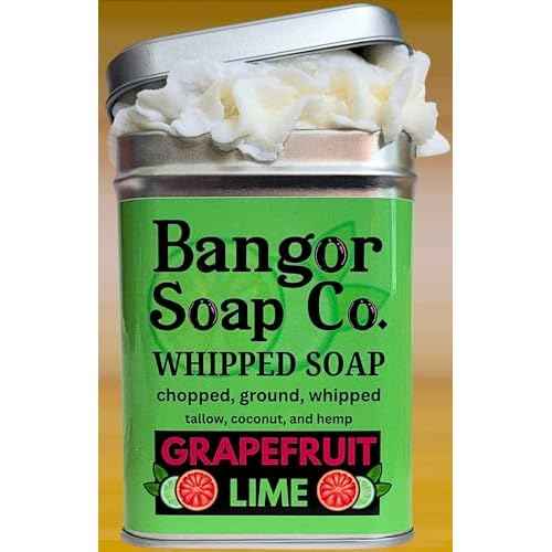 Bangor Soap Co.'s GRAPEFRUIT LIME Truly Natural Whipped Soap, with the Finest Tallow, Coconut, and Hemp, for the Smoothest Lather in Skin Care