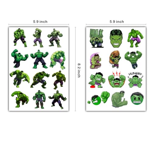 Green Hero Temporary Tattoos for Kids, 8 Sheets Party Favors