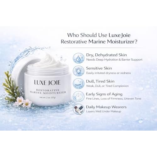 LuxeJoie Restorative Marine Moisturizer ? Lightweight Hydrating Face Cream for Dry & Sensitive Skin ? Hyaluronic Acid, Aloe & Antioxidants ? Non-Greasy Daily Moisturizer ? 2 oz