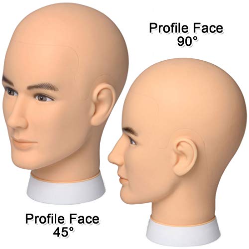 Newshair Bald Mannequin Head Male Wig Head Professional Cosmetology for Wig Making and Display Hat Helmet Glasses or Masks Display Head Model with Free Clamp Stand