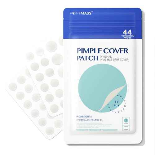 POINTMASS Pimple Patches for Face Acne: Invisible 0.1mm Ultra-Thin Hydrocolloid Zit Stickers with Tea Tree Oil - 44 Dots, 2 Sizes (Whiteheads/Sensitive Skin)
