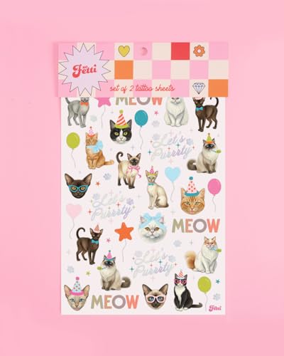 Cat Birthday Temporary Tattoos - 54 Pack Party Decorations