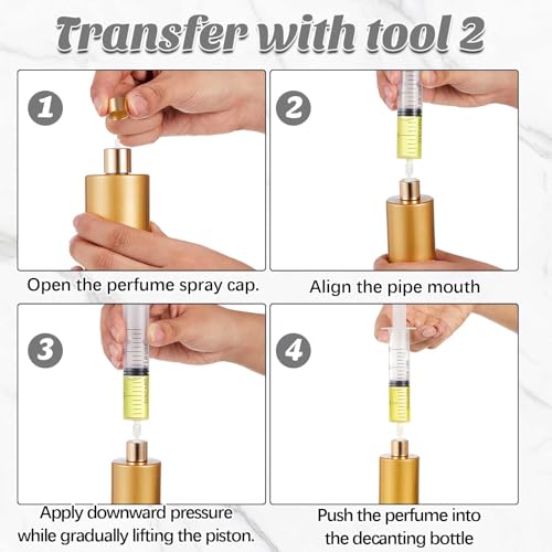 6 Pack 50 ml Glass Perfume Bottles and Refill Tools Set, Travel Perfume Atomizer Spray Bottles, Portable Empty Refillable Atomizer Decanters with Dispenser Transfer Kit (Black,Gold)