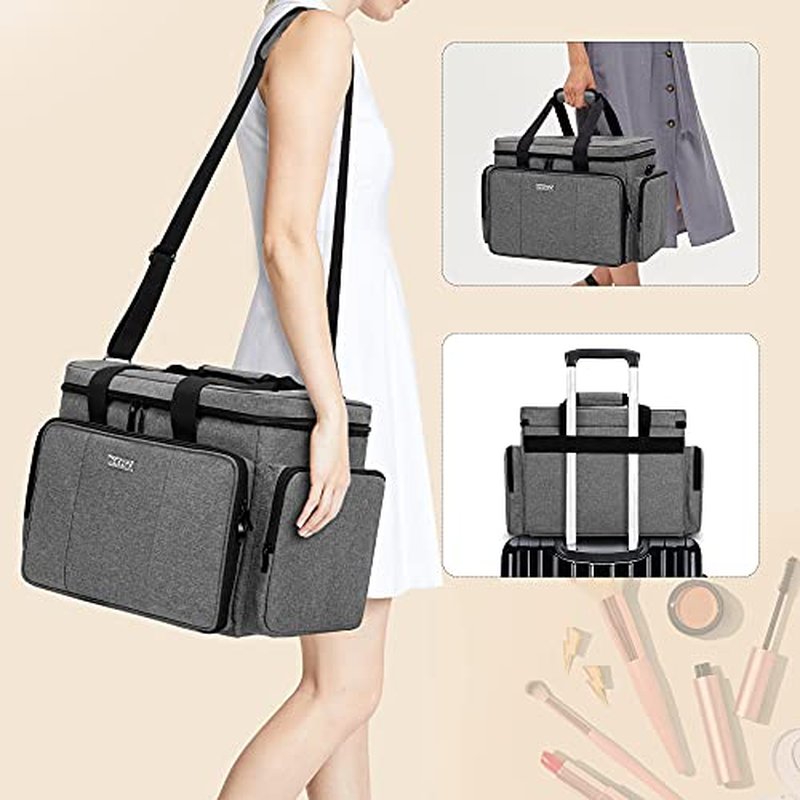 BAFASO Large Travel Makeup Bag with Adjustable Dividers - Gray