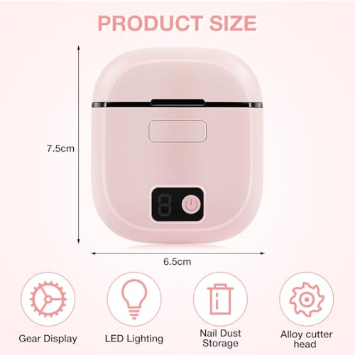 AOOWU Pink Electric Nail Clippers with 3 Speeds & LED Light, Rechargeable Manicure & Pedicure Trimmer for Seniors & Adults