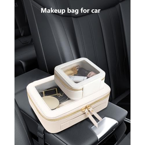 KOTORA Clear Makeup Bag Organizer Set,Portable Travel Toiletry Case for Women, Vegan Leather Cosmetic Pouch Car Bag for Essentials Car Accessories for Women Girls(White)