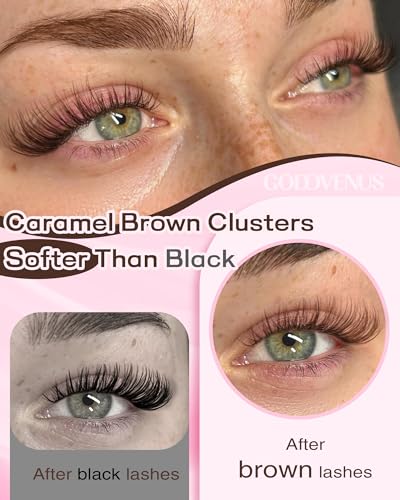 Goddvenus E-brown Clusters Natural Wispy Eyelash Extensions Kit 300Pcs Light Brown 10-16mm