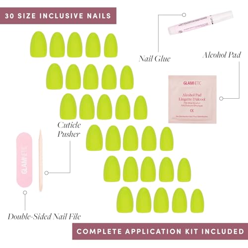 Glamnetic Lime Green Press-On Nails - Short Oval 30 Nail Kit