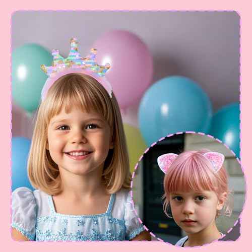 Headbands for Girls 6 Pack Toddler Headbands Glitter Kids Hairband Cat Bow Heart Star Crown Hair Accessories for Toddler Girls Teens