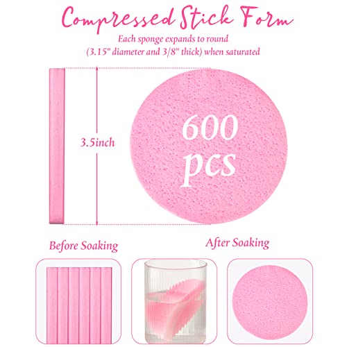 Foaincore 600 Pieces Compressed Facial Sponge Round Facial Sponge for Estheticians Face Sponges for Cleansing Makeup Removal Wash Pads Disposable Sponges for Women Spa Exfoliating Cleansing(Pink)