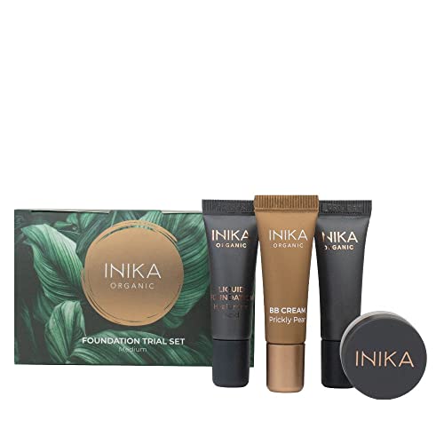 INIKA Organic Foundation Trial Set, Natural Mineral essentials kit, Vegan, Cruelty-Free, Paraben-Free, Rich in Antioxidants and Essential Fatty Acids, Comes in Sustainable Packaging - Light