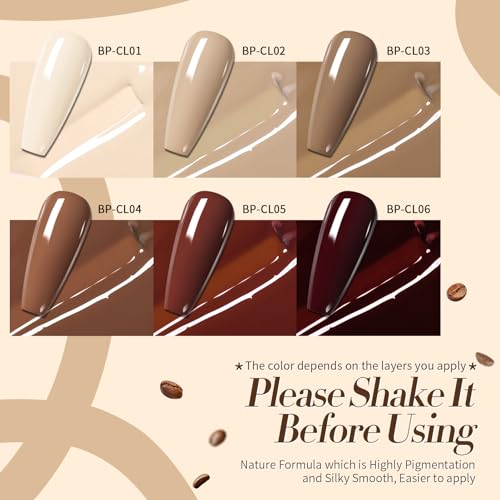 Born Pretty Nude Brown Gel Nail Polish Set - 6 Pcs Fall Winter Neutral Kit