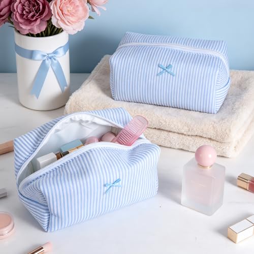 Giesiery 8 Pack Seersucker Makeup Bags - Cute Travel Cosmetic Pouches