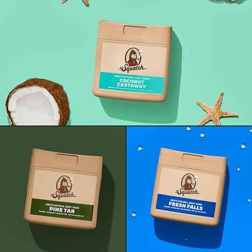 Dr. Squatch NEW Body Wash for Men with Nourishing, Natural Ingredients | No Paraben, Phthalate, Sulfate | All Day Moisturization | Fresh Falls, Coconut Castaway & Pine Tar (8 oz, 3-Pack)