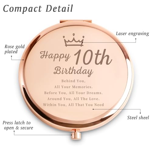 10th Birthday Gift for Girls - Personalized Engraved 2.5" Compact Mirror (QUSTGO)