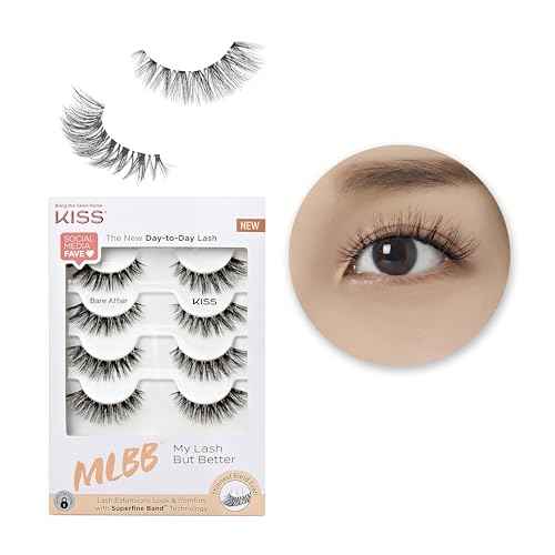 KISS My Lash But Better False Eyelashes Multipack, 'Bare Affair', 12mm, Superfine Band Technology, Easy to Apply, Reusable, Lightweight, Voluminous, Comfortable, Includes 4 Pairs Of Strip Lashes