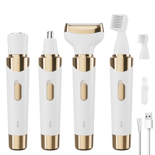 Electric Razor for Women,4 in 1 Womens Shaver Electric Bikini Trimmer Pubic Hair Removal Wet & Dry Painless Shaver for Legs Underarms Eyebrow Face Nose and Bikini Grooming Kit for Women 3021 White