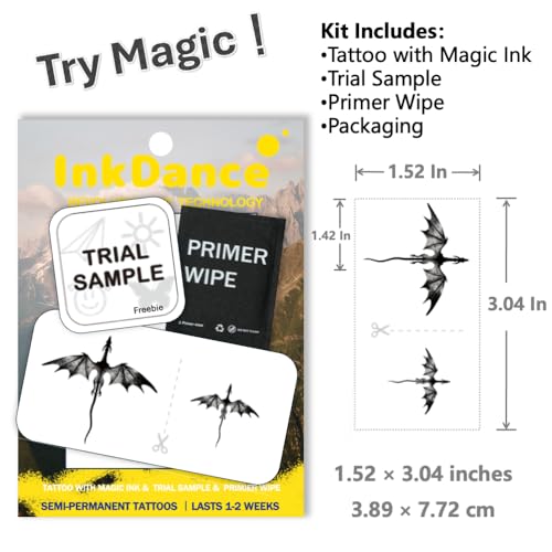 InkDance Semi-Permanent Tattoo Flying Dragon, 1-2 Week Waterproof