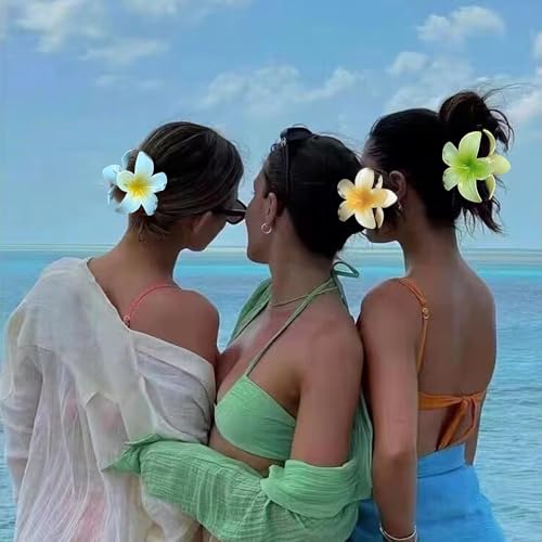 Flower Claw Hair Clips Set - 3Pcs with Plumeria Design
