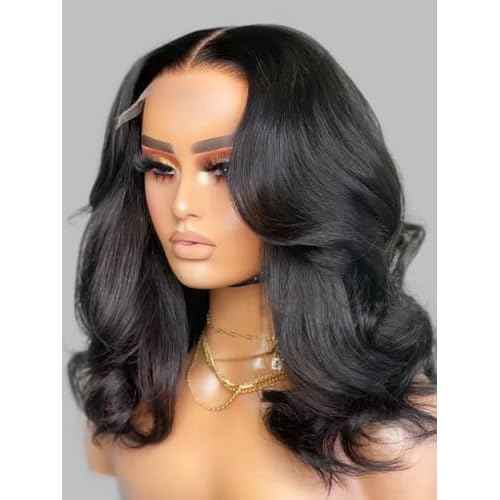 Wiggins Hair Body Wave Bob Wig Human Hair 4x7 Lace Front Wigs Human Hair Pre Cut Lace Ready to Wear Glueless Wig Human Hair Body Bob Wig For Women Pre-Bleached Knots & Adjustable Straps 14 Inch