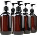 FOOCHY Amber 500ml Pump Dispenser Bottles - 6 Pack, Reusable Plastic