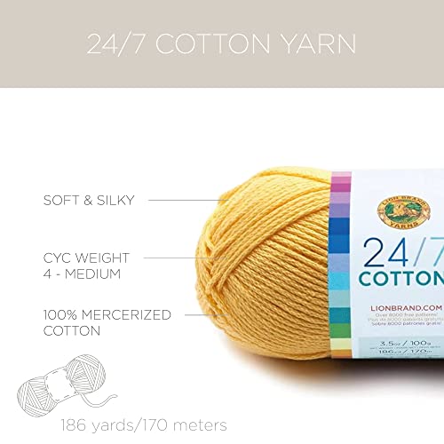 Lion Brand 24/7 Cotton Yarn, Lightweight Yarn for Knitting, Crocheting, and Crafts, Dragonfly, 3 Pack