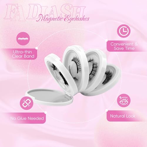 FADLASH Magnetic Eyelashes with Applicator Natural Look Magnetic Lashes Reusable 4 Pairs False Eyelashes Kit Easy to Wear and Remove (KS01+B1+MC+K8)