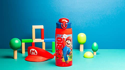 Zak Designs The Super Mario Bros. Movie Water Bottle For School or Travel, 25 oz Durable Plastic Water Bottle With Straw, Handle, and Leak-Proof, Pop-Up Spout Cover (Mario, Toad)