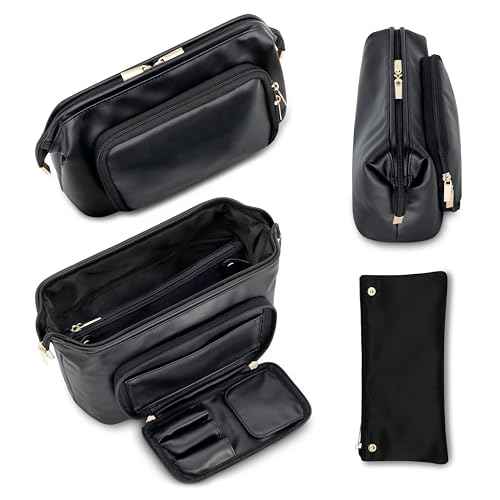 TREND-X Makeup Bag with Brush Compartment, Large Capacity Cosmetic Case, PU Leather Toiletry Bag, Open Flat Cosmetic Storage, Beauty Organizer for Women