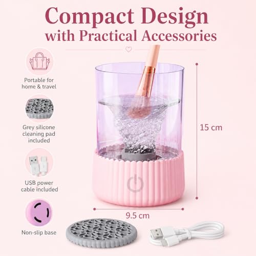 Electric Makeup Brush Cleaner with Silicone Pad - Portable, USB
