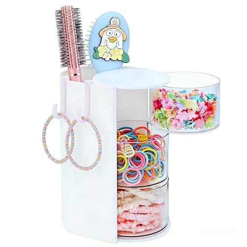 Lukzeezo Hair Accessories Organizer with Hooks & Rotating Drawer