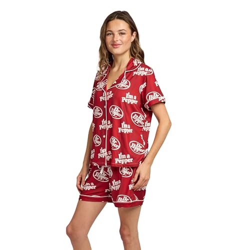 Dr. Pepper Women's Pajama Set - Button-Up Shirt & Shorts
