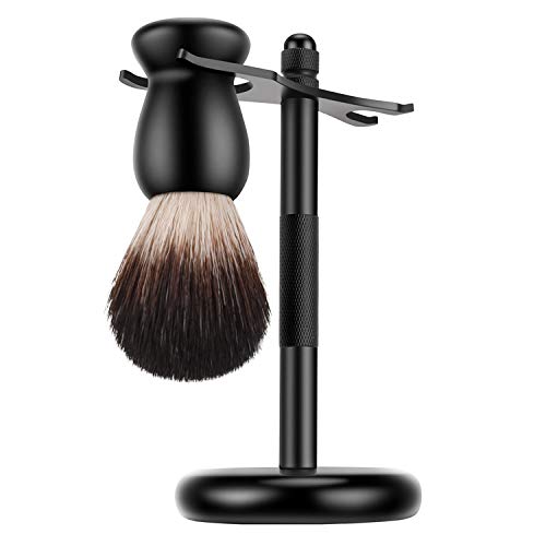 Deluxe Black Shaving Razor Stand Holder with Shaving Brush Kit,Compatible with Gillette Razor and Cartridge Razor,Safety Razor,Badger Shaving Brush
