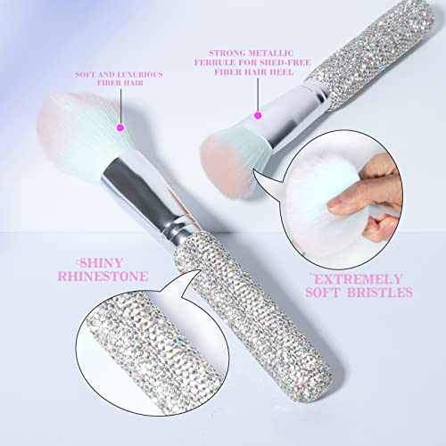 Makeup Brushes Bling Crystal Professional Face Cosmetics Blending Liquid Foundation Powder Concealer Eye Shadows Make Up Beauty Tool Glitter(12PCS) (Purely Handmade) (White)